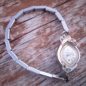 Camago Vintage Cocktail Watch | Petite Silver-Tone Oval | Rhinestone Glam